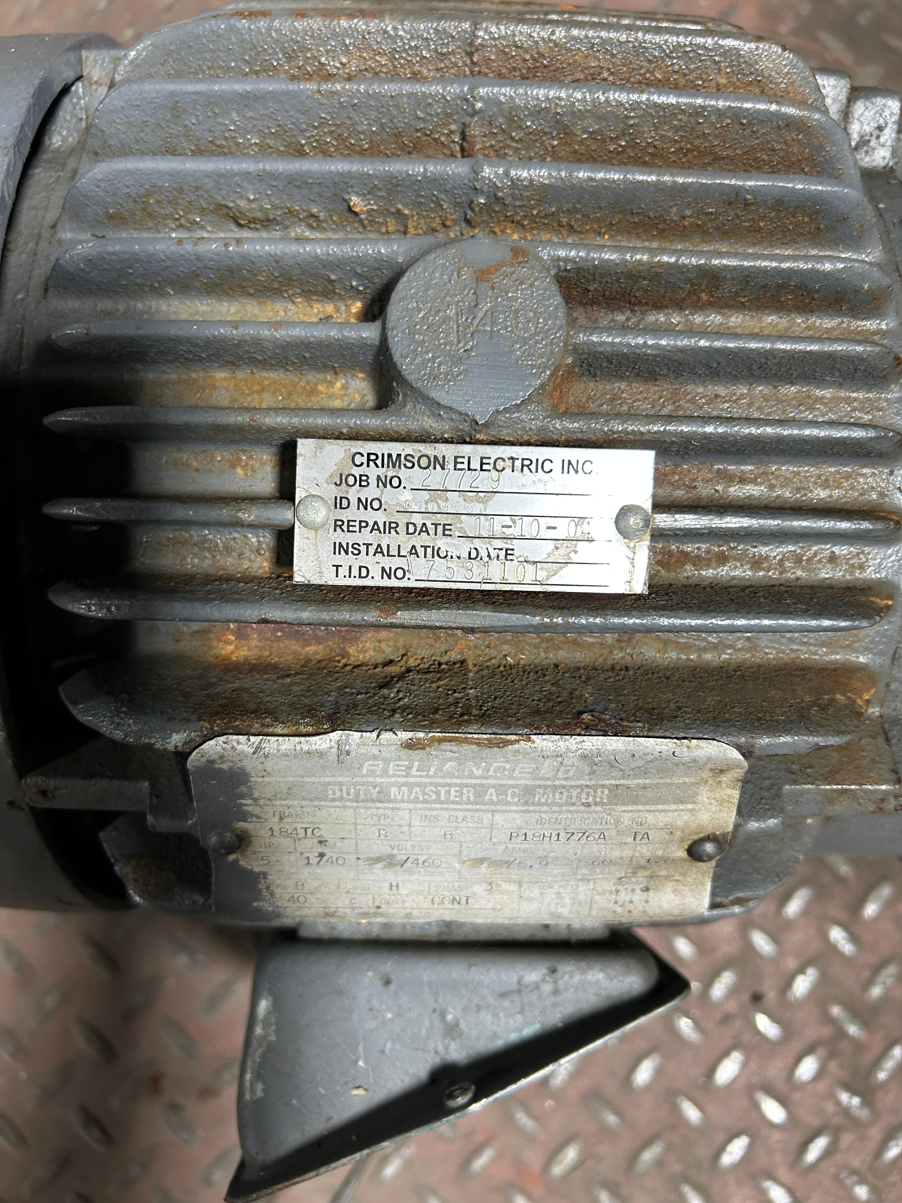 Reliance P18H1776A TA Duty Master AC Motor 5HP 1740 RPM 3PH 184TC