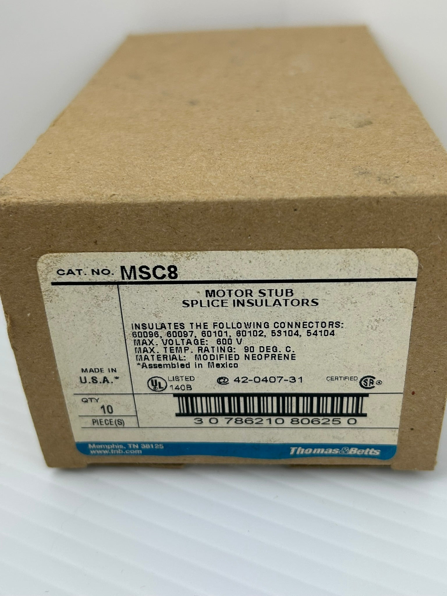 Thomas & Betts MSC8 Motor Stub Splice Insulator Connectors 600V - Box of 10