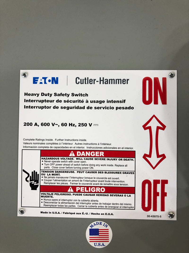 Eaton Cutler-Hammer DH364NGK Heavy Duty Safety Switch 200A Series C Type 1