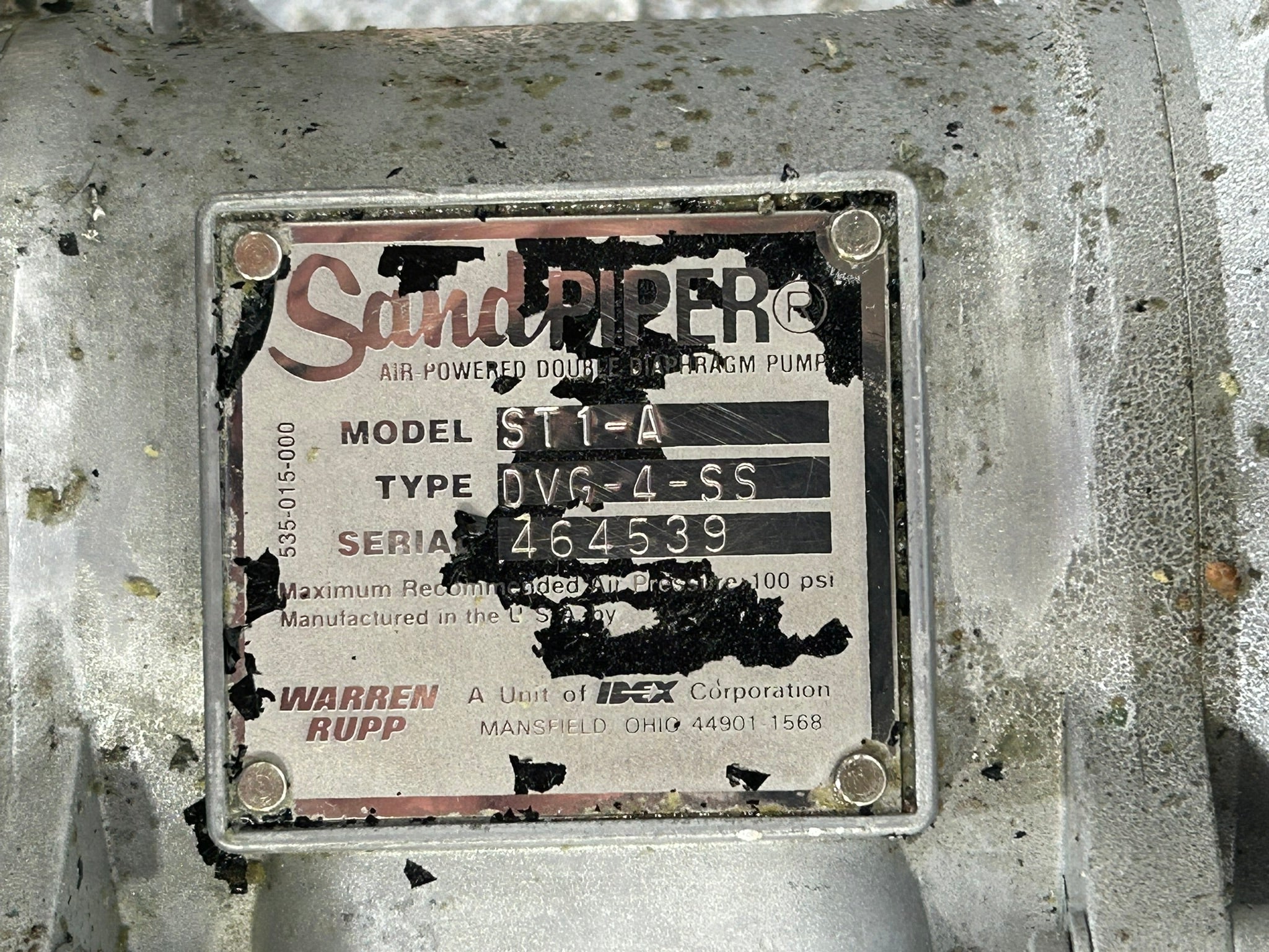 Sandpiper ST1-A Air Powered Double Diaphragm Pump DVG-4-SS Warren Rupp