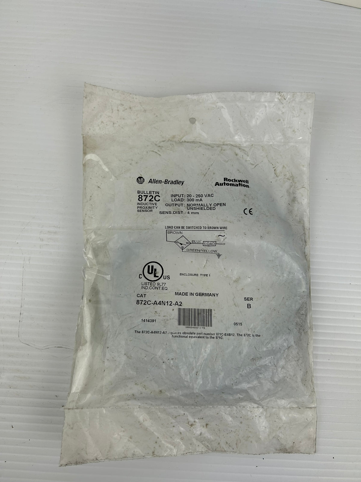 Allen Bradley 872C-A4N12-A2 Inductive Proximity Sensor Series B 4mm NO 20-250VAC
