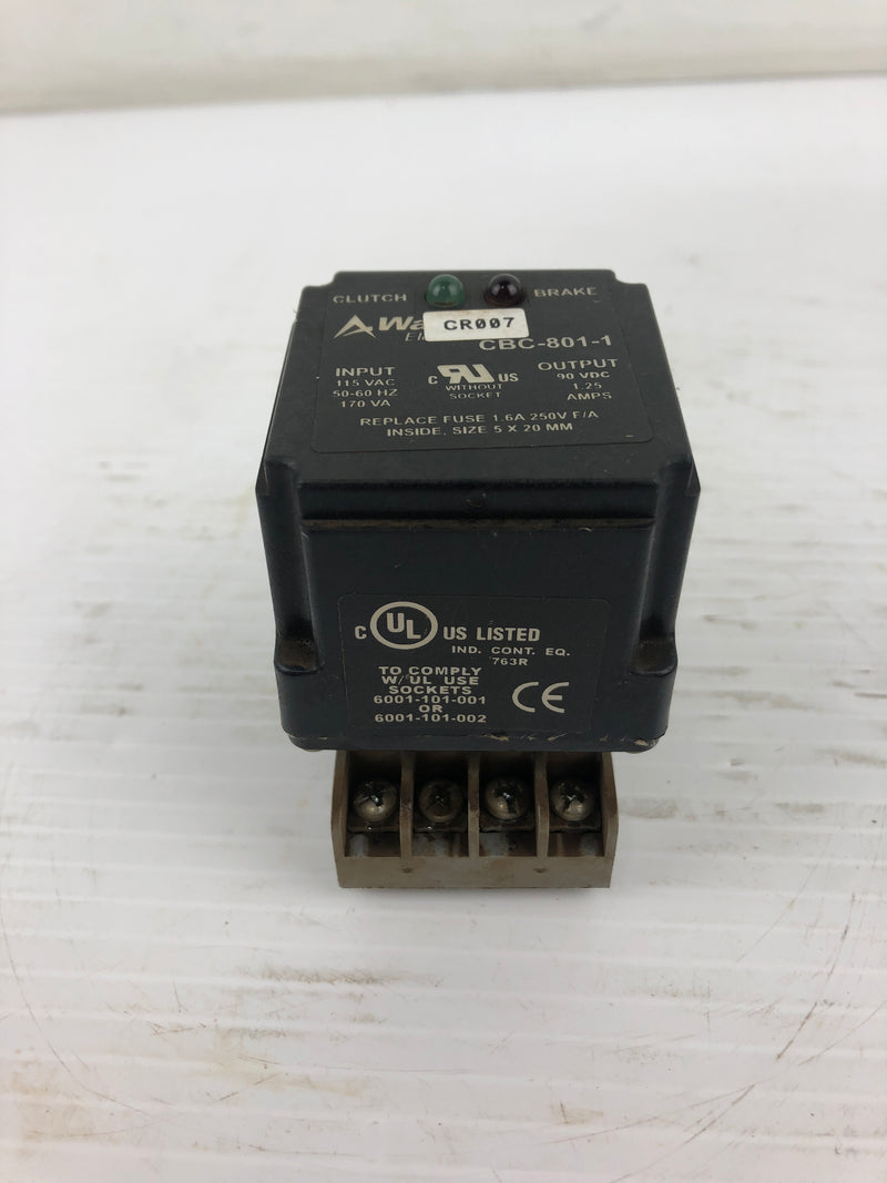 Warner Electric CBC-801-1 Clutch Brake Relay with Tyco 27E891 Base