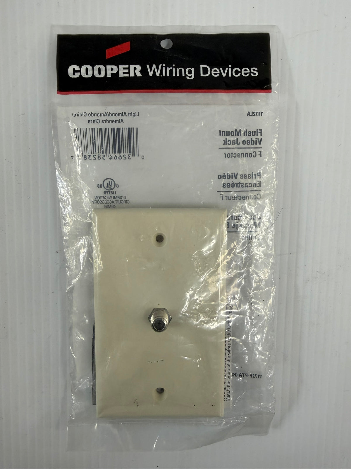 Cooper Wiring Flush Mount Video Jack 1172LA F Connector - Lot of 4