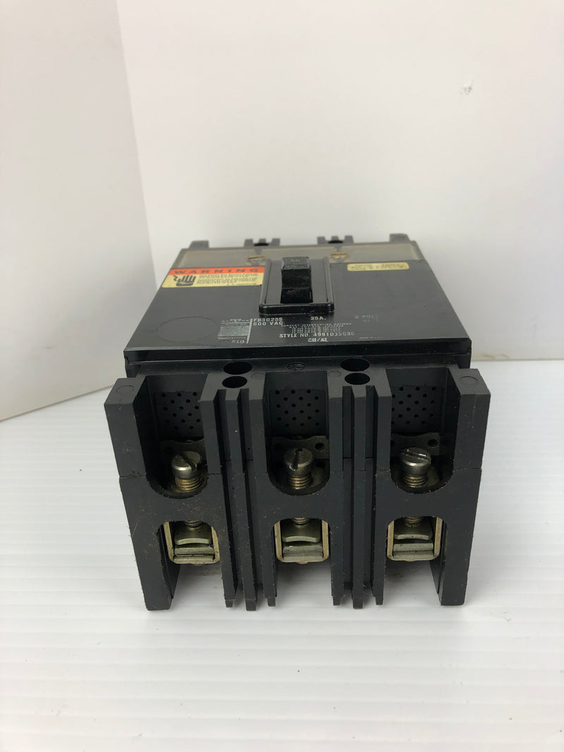 Westinghouse FB3025S Circuit Breaker 25A 600VAC 3P