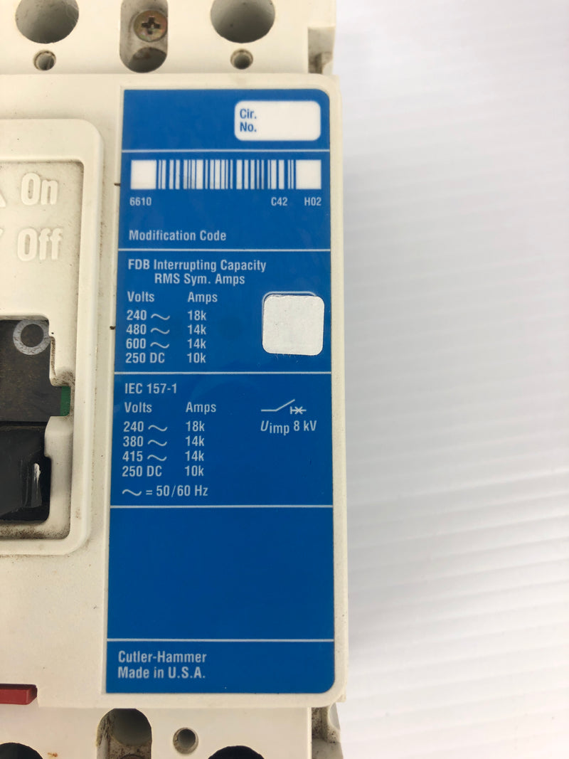 Cutler-Hammer FDB3030 Industrial Circuit Breaker FDB14K Ser. C 600VAC 30A 3P