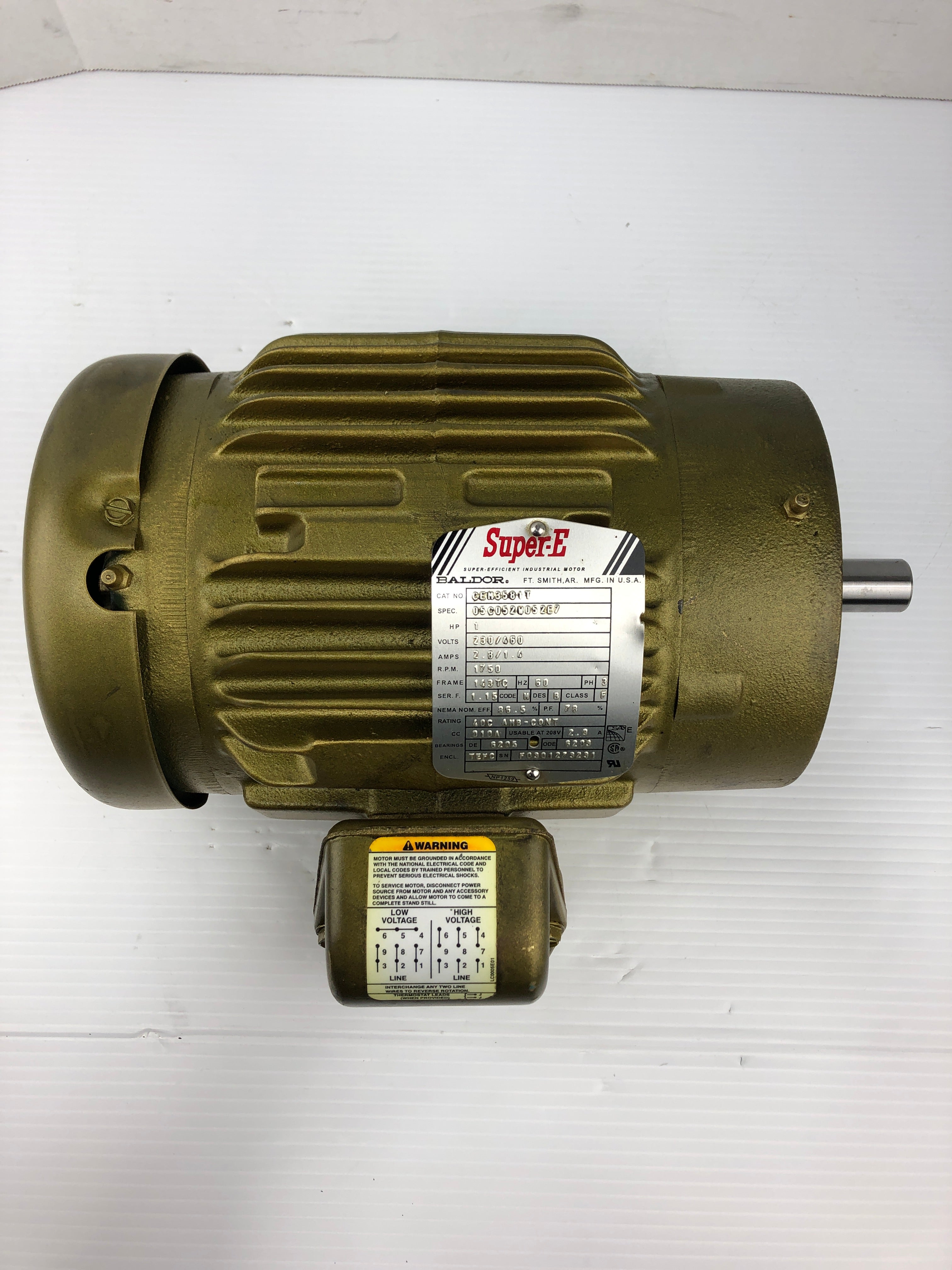 Baldor Reliance CEM3581T Super E Industrial Motor 1 HP 1750 RPM 143TC 3PH