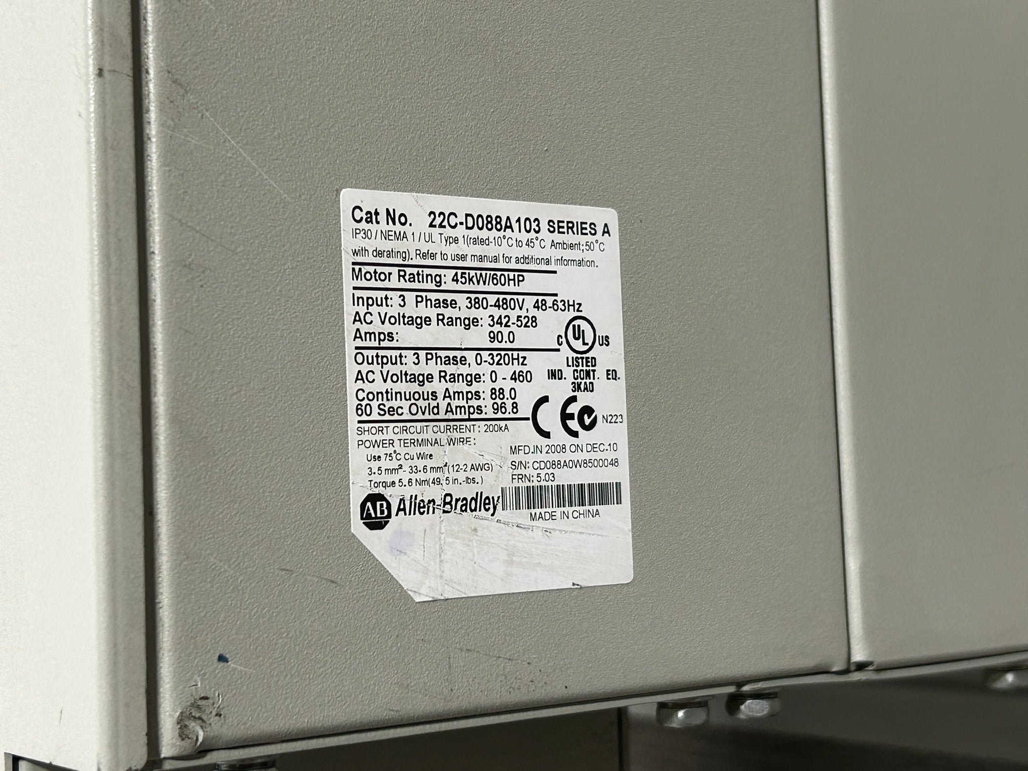 Allen-Bradley 22C-D088A103 PowerFlex 400 AC Drive Series A 60HP 45kW 3PH