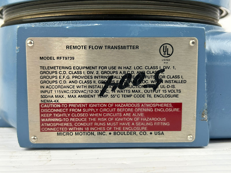 Micro Motion RFT9739E1SU Remote Flow Transmitter 100/115 VAC