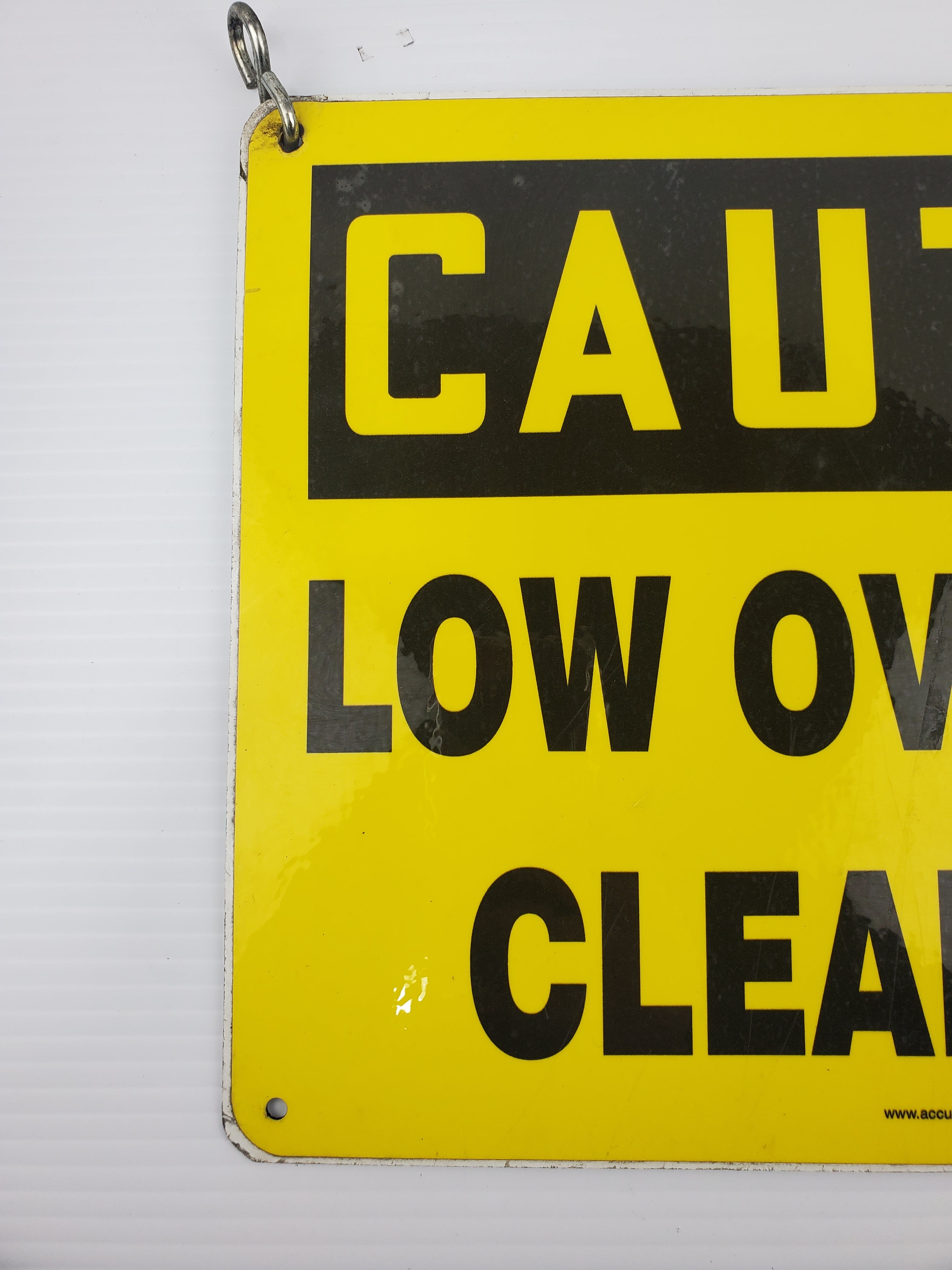 Metal Hanging Sign Yellow CAUTION - LOW OVERHEAD CLEARANCE