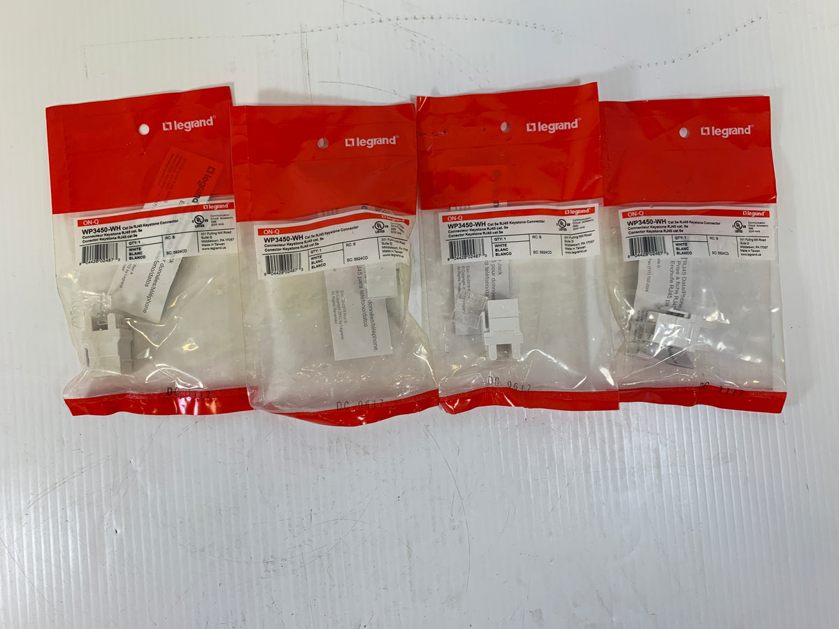 Lot of 4 Legrand Keystone Connectors WP3450-WH Cat 5e RJ45