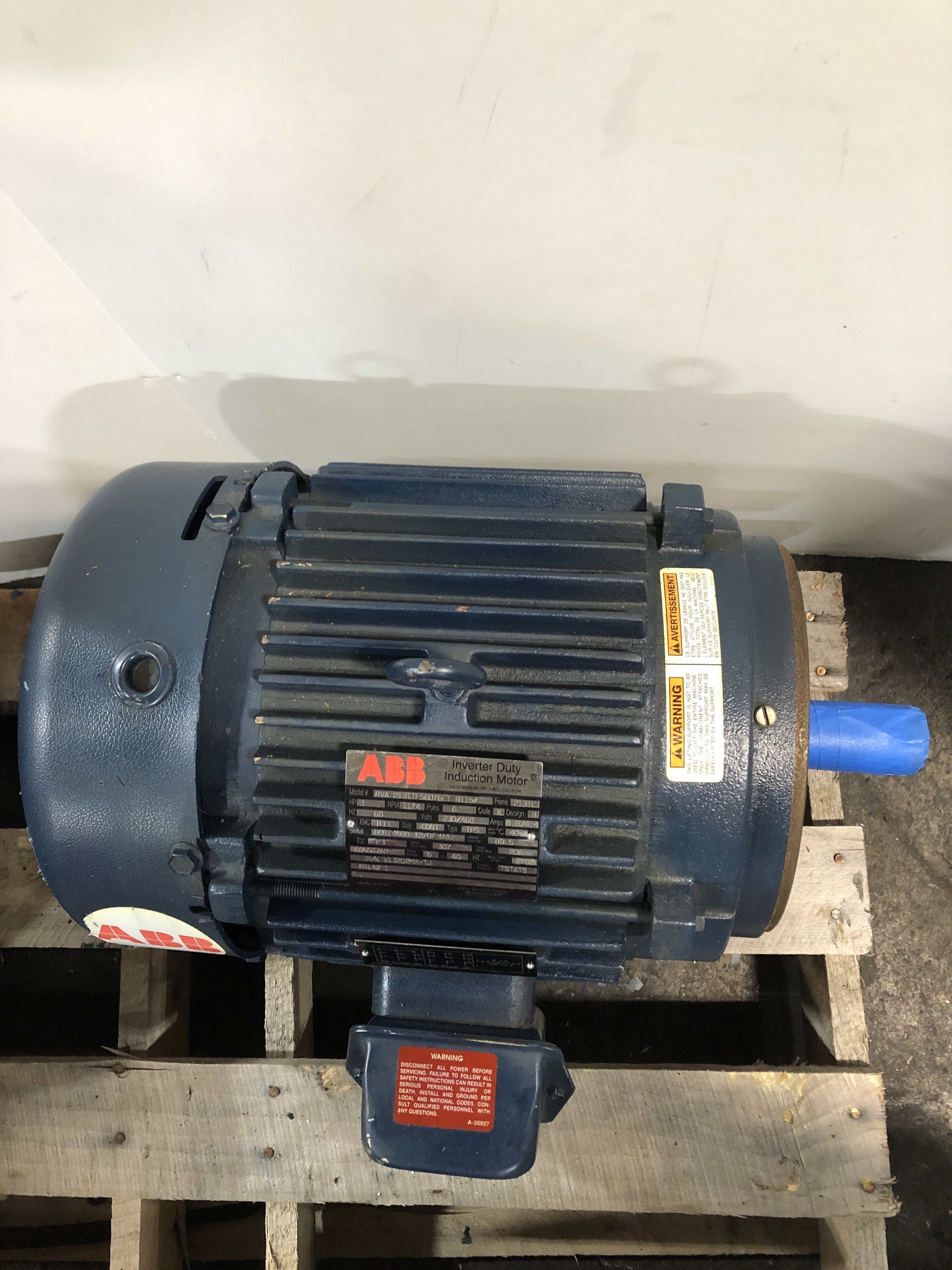 ABB 8VA 213TTFS6076ET R115 Inverter Duty Induction Motor 3 HP 1174 RPM Type TFS
