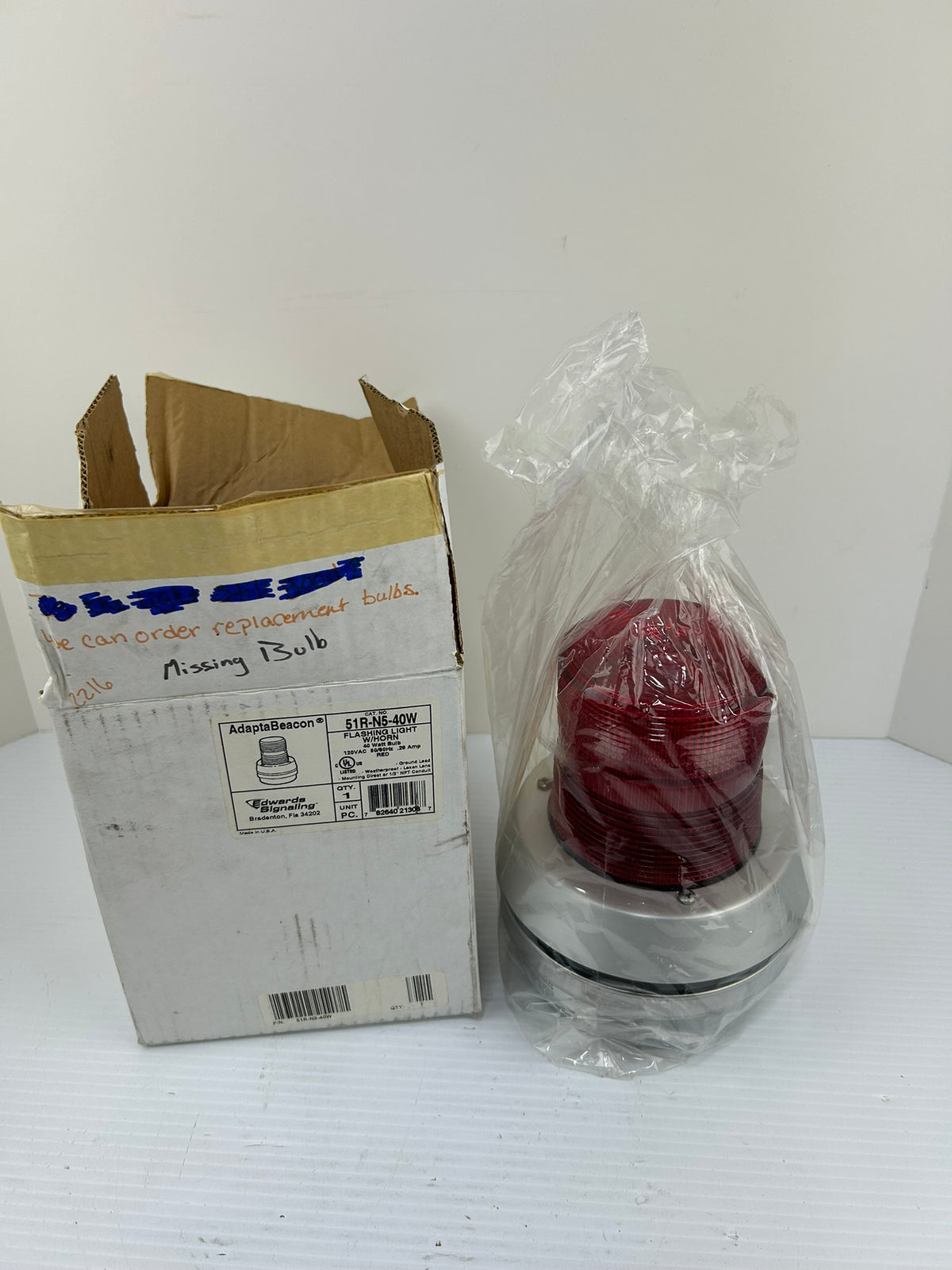 Edwards Signaling Adaptabeacon 51R-N5-40W Red Flashing Light w/Horn - No Bulb