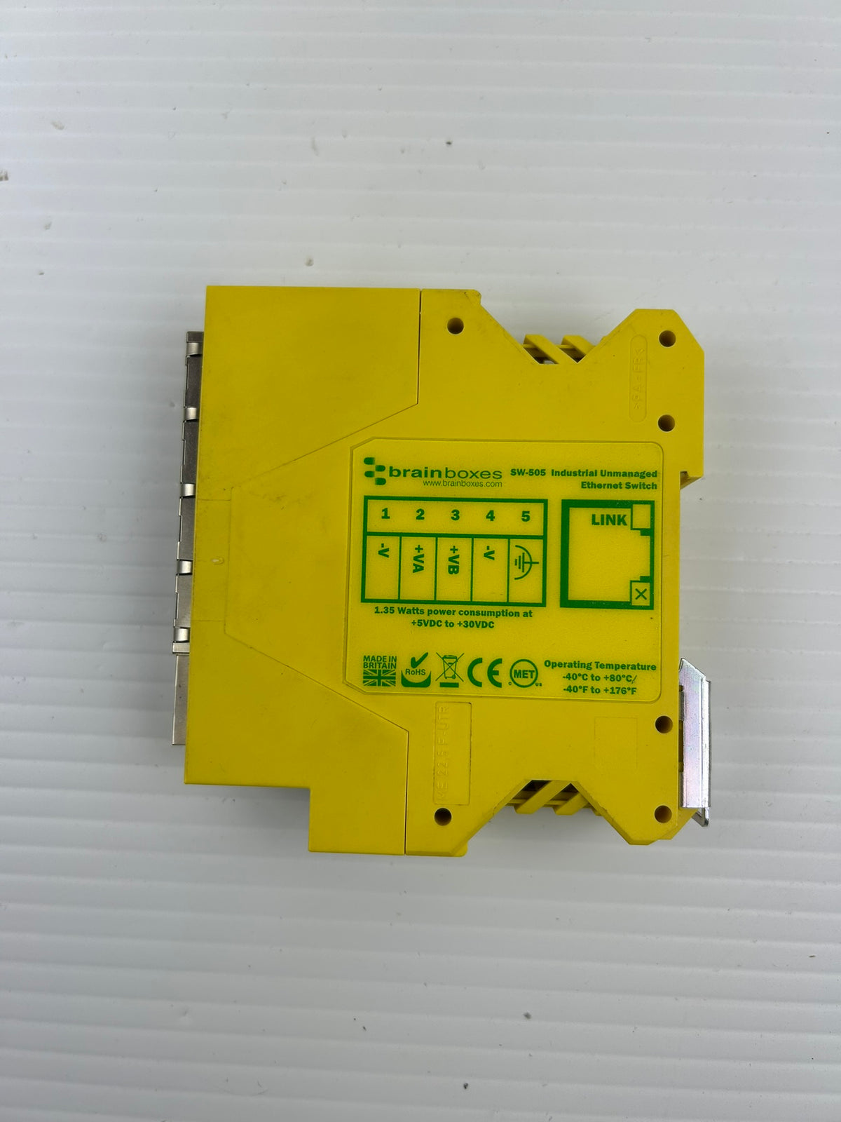 Brainboxes SW-505 Industrial Ethernet Switch 5 Port 10/100 DIN Rail 5-30VDC