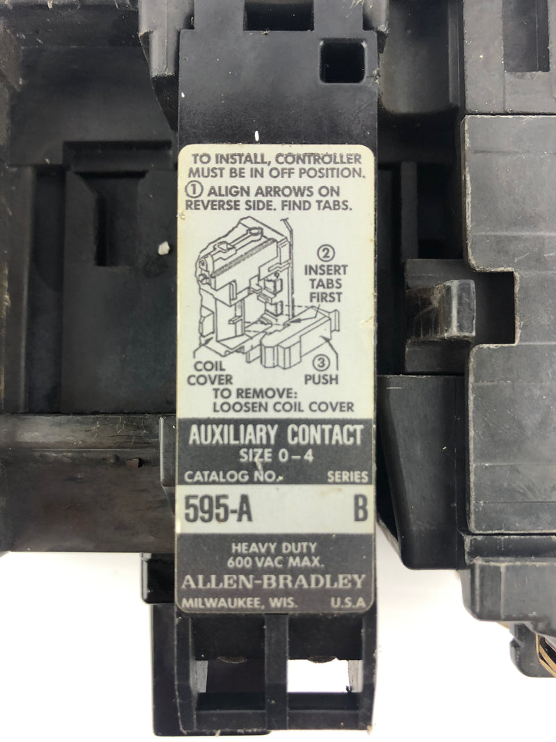 Allen-Bradley 509-A0D Motor Starter 592-B0W16 Overload Relay 595-A Aux. Contact