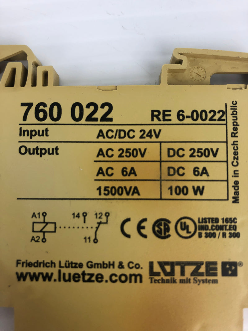 Lutze RE6-0022 Relay 760 022 24V - Lot of 3