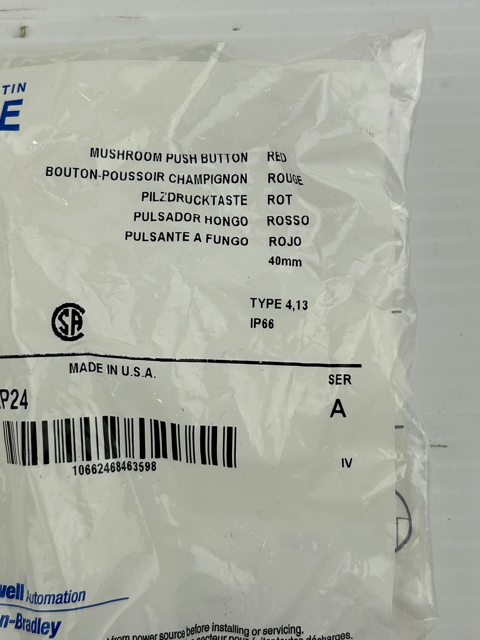 Allen Bradley 800ES-LMP24 Red Push Button Series A - Lot of 2