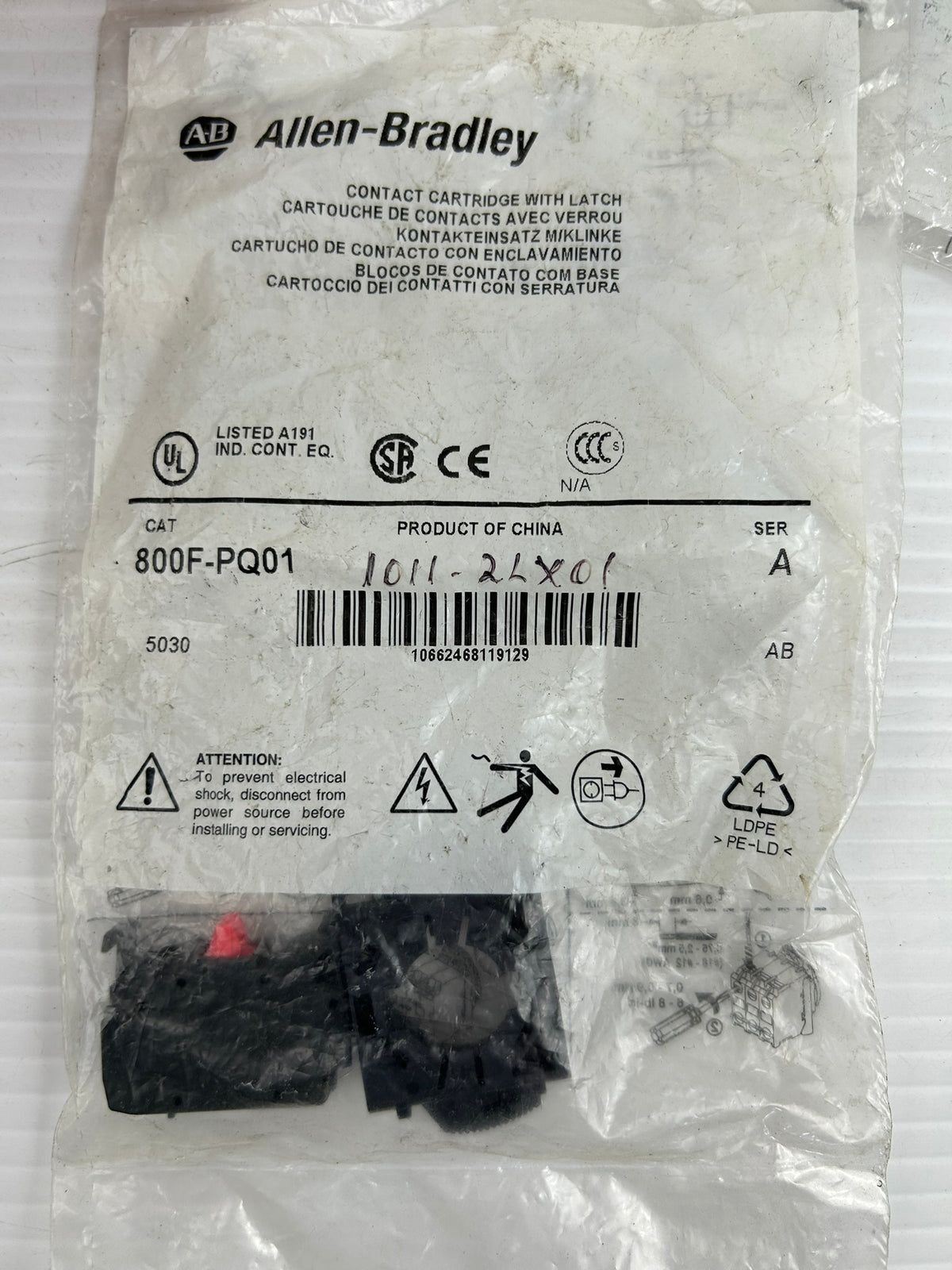 Allen-Bradley 800F-PQ11 & 800F-PQ01 Contact Blocks w/ Plastic Latch - Lot of 3