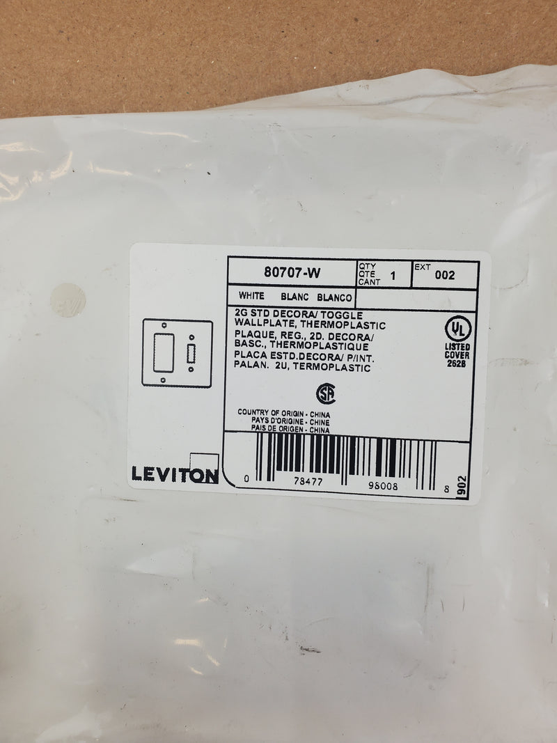 Leviton White 2G STD Decora/Toggle Wallplate Thermoplastic 80707-W (Lot of 3)