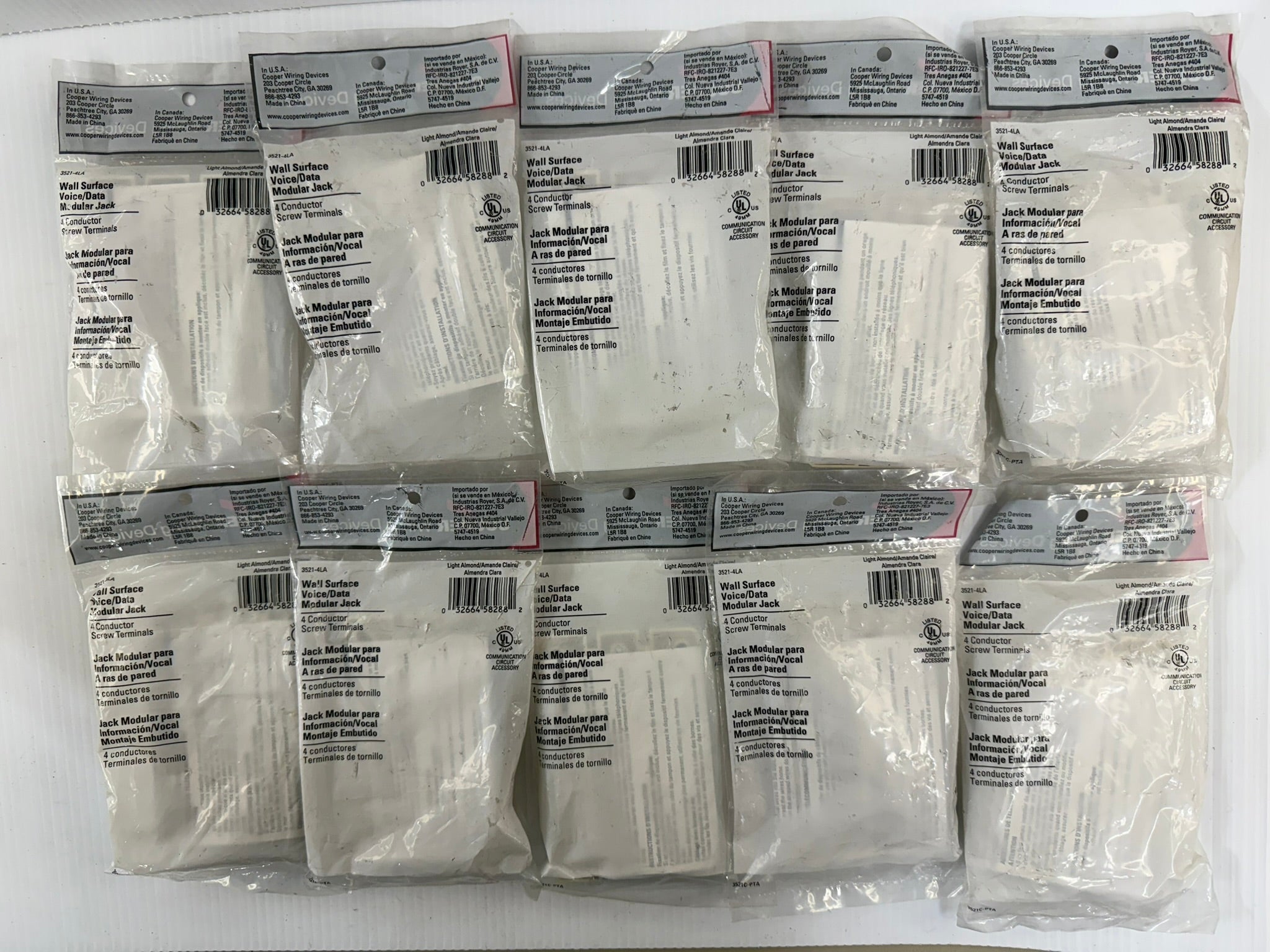 Cooper Wiring Wall Surface Voice/Data Modular Jack 3521-4LA Lot of 10