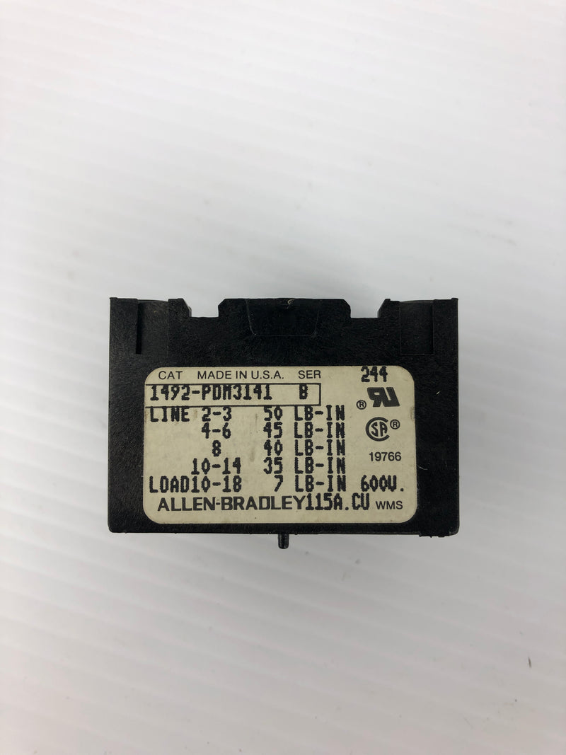 Allen Bradley 1492-PDM3141 Terminal Block Ser. B 600V 3P