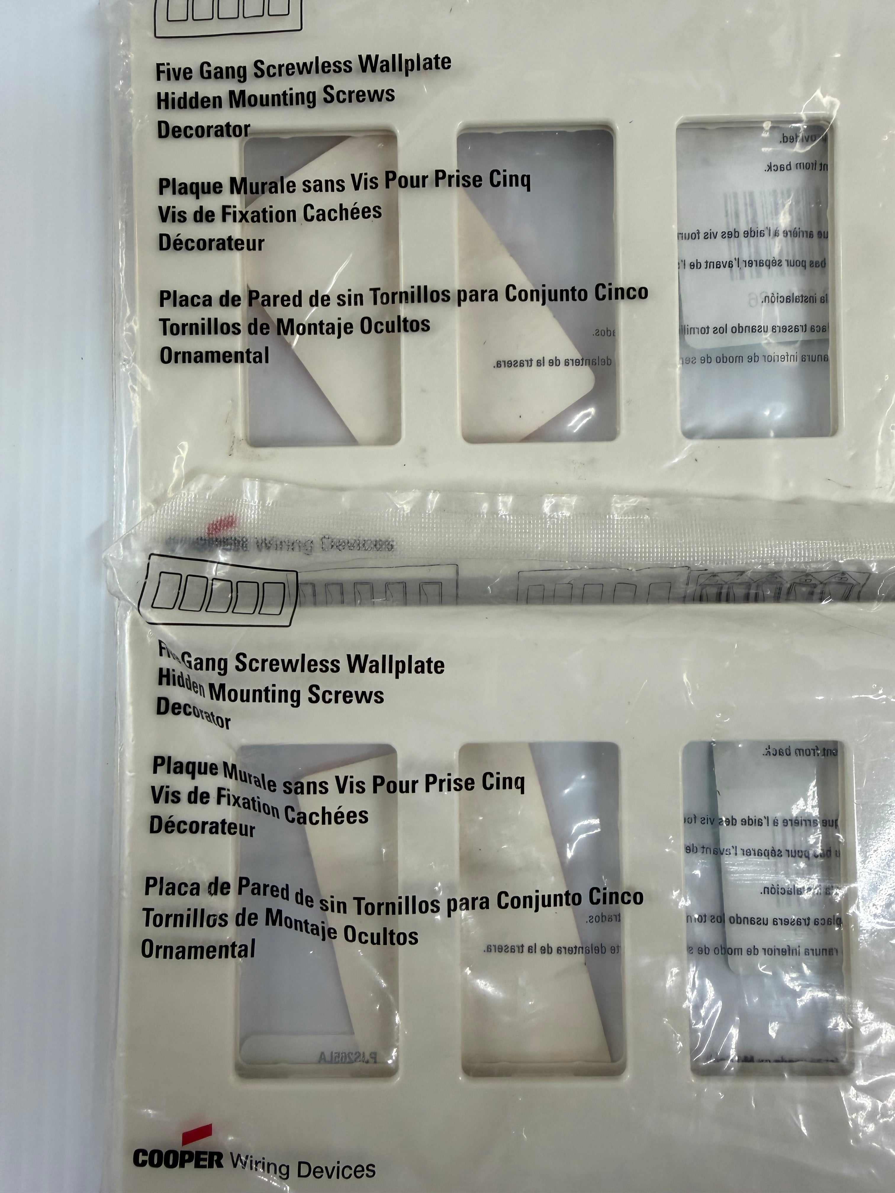 Cooper Wiring 5-Gang Screwless Wallplate PJS265CA Lot of 3