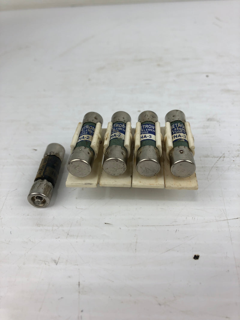 Fusetron Fuses with Plastic Holders 736FU2 FNA-1, FNA-2, FNA-3 - Lot of 5