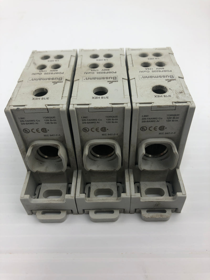 Bussmann PDBFS220 Power Distribution Block CU/AL 600V 175A - Lot of 3