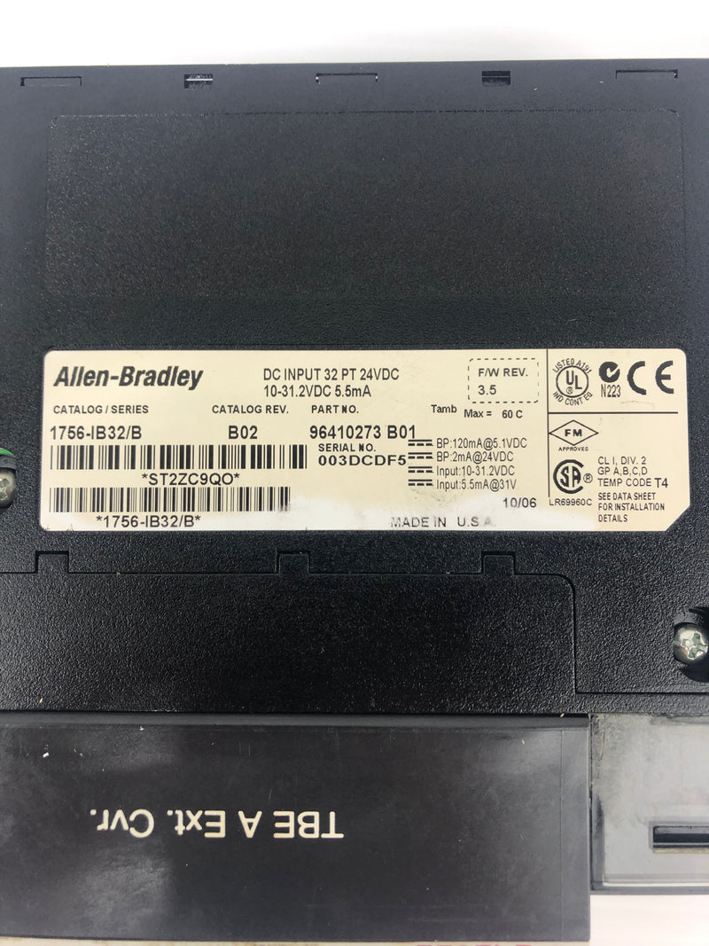 Allen-Bradley 1756-IB32 DC Input Module Rev. B02 Ser. B 10-31.2VDC 5.5mA