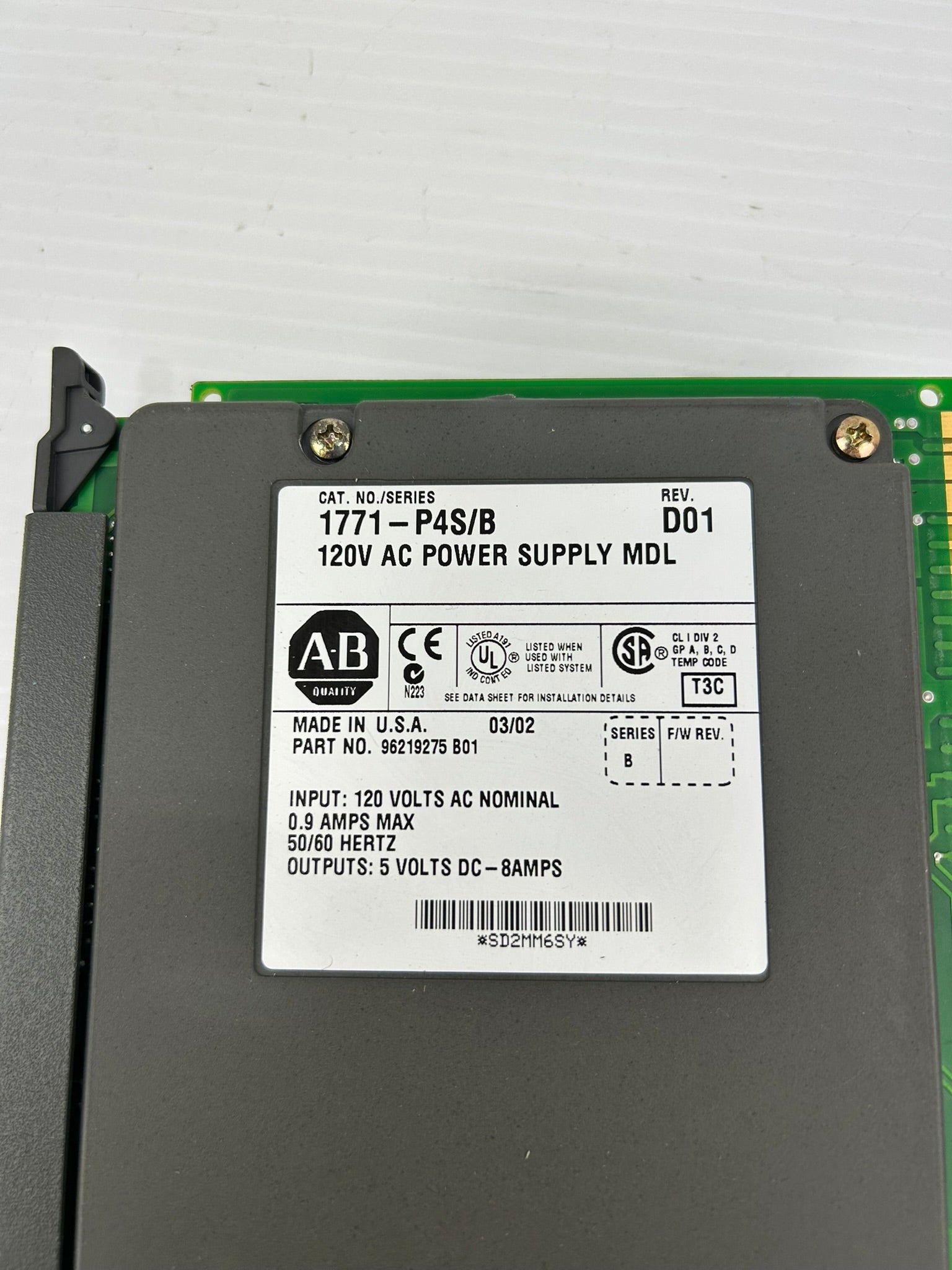 Allen Bradley 1771-P4S 120VAC Power Supply Module Series B Rev D01 1771-P4S/B