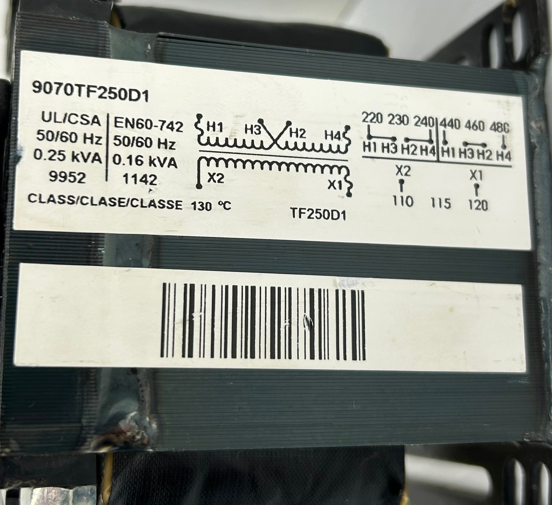 Square D 9070TF250D1 Transformer 0.25kVA with LR21455 Fuse Holder 600V 30A