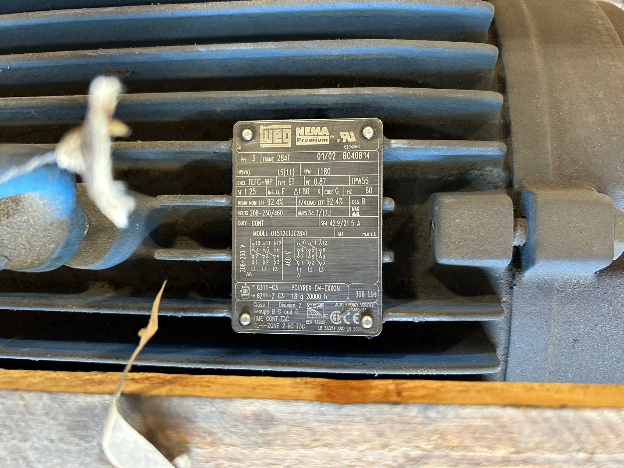 WEG 01512ET3E284T Motor 15HP 208-230/460V 3PH 1180RPM TEFC-WP 284T