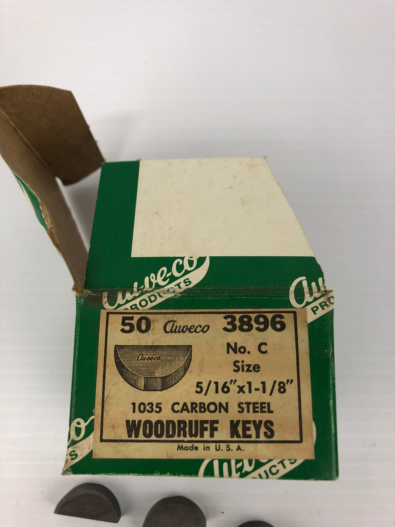 AU-VE-CO 3896 No C Woodruff Keys 5/16" x 1-1/8" 1035 Carbon Steel - Lot of 10