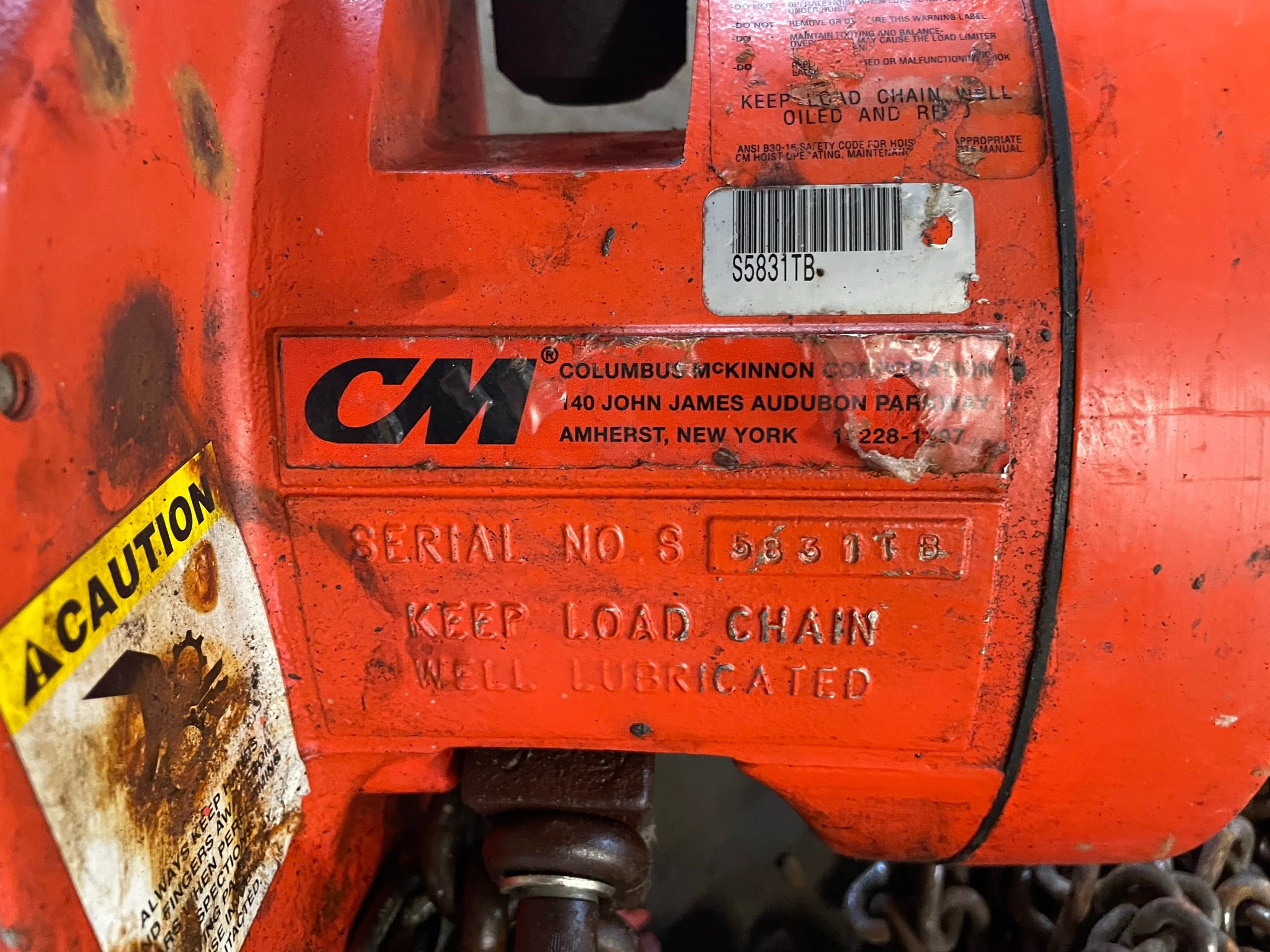 CM Cyclone 2 Ton Manual Chain Fall Hoist with Load Limiter S5831TB