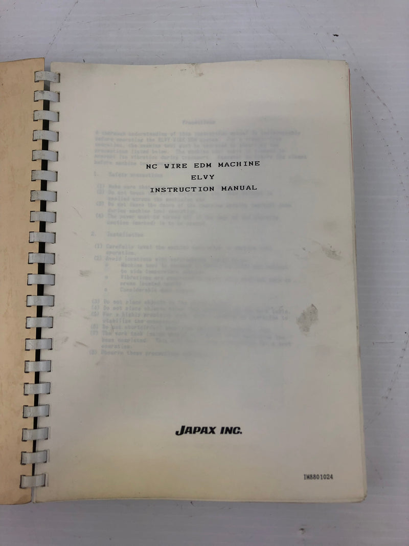 Japax Catalog for NC Wire EDM Machine ELVY Instruction Manual IM8801024 Lot of 2