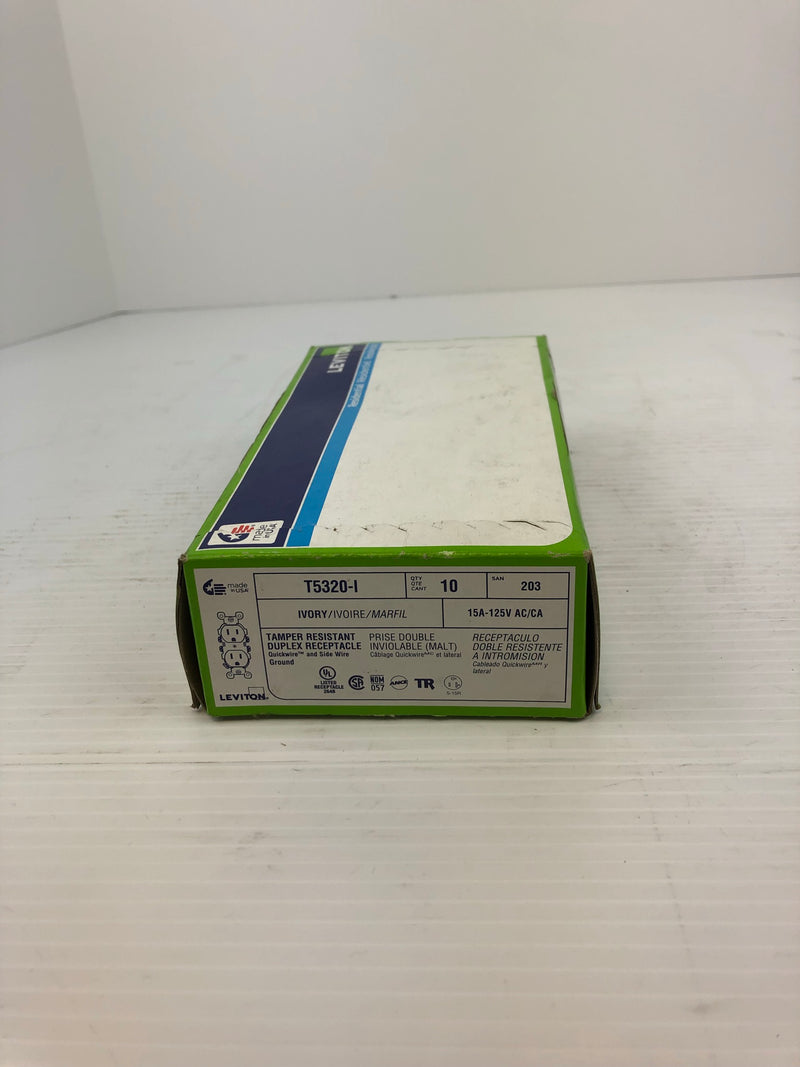 Leviton T5320-I Tamper Resistant Duplex Receptac. Ivory Box of 10 15A-125V AC/CA