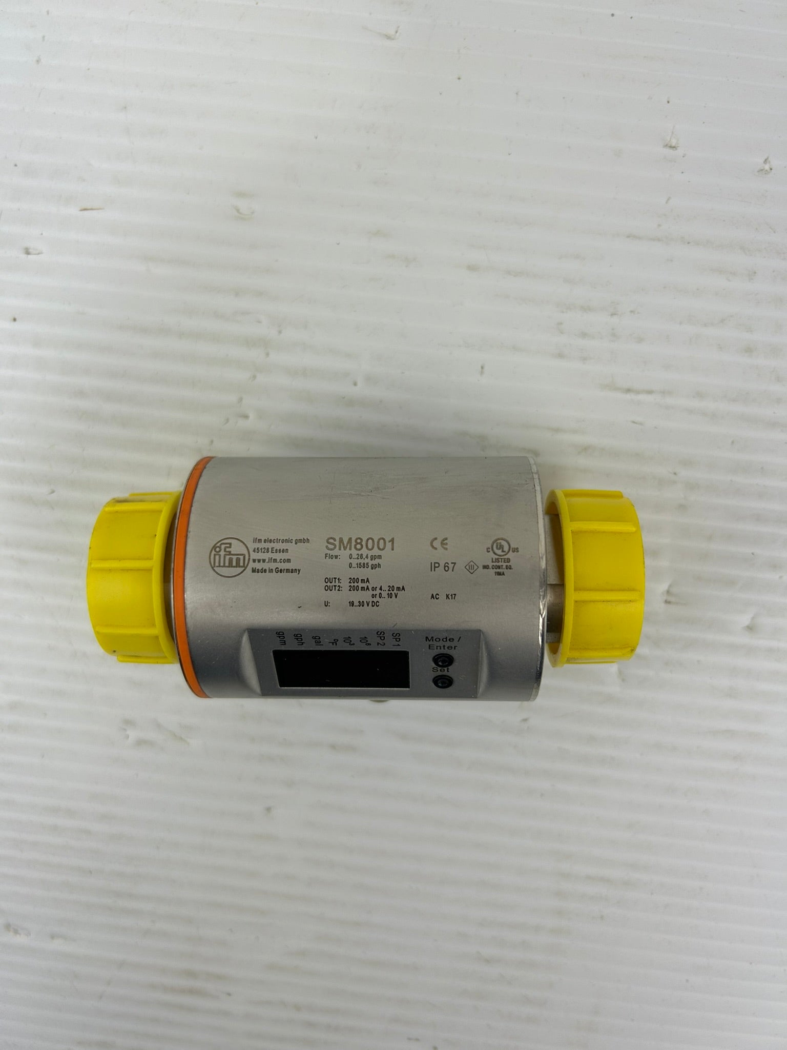 ifm SM8001 Electromagnetic Flow Meter Sensor 0-26.4 GPM 200mA 0-10VAC 19-30VDC