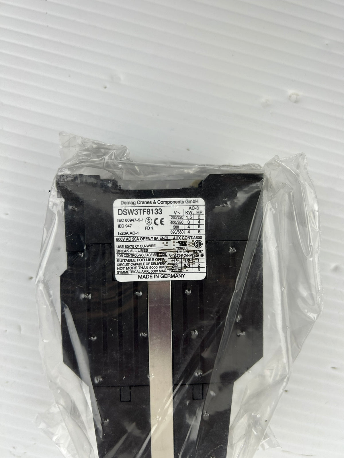 Demag DSW3TF8133 Crane Motor Contactor 20A 600V AC-1 4 Pole Industrial