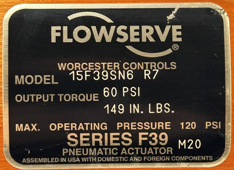 Worcester Controls Flowserve 15F39SN6 R7 Pneumatic Actuator Valve 120 PSI