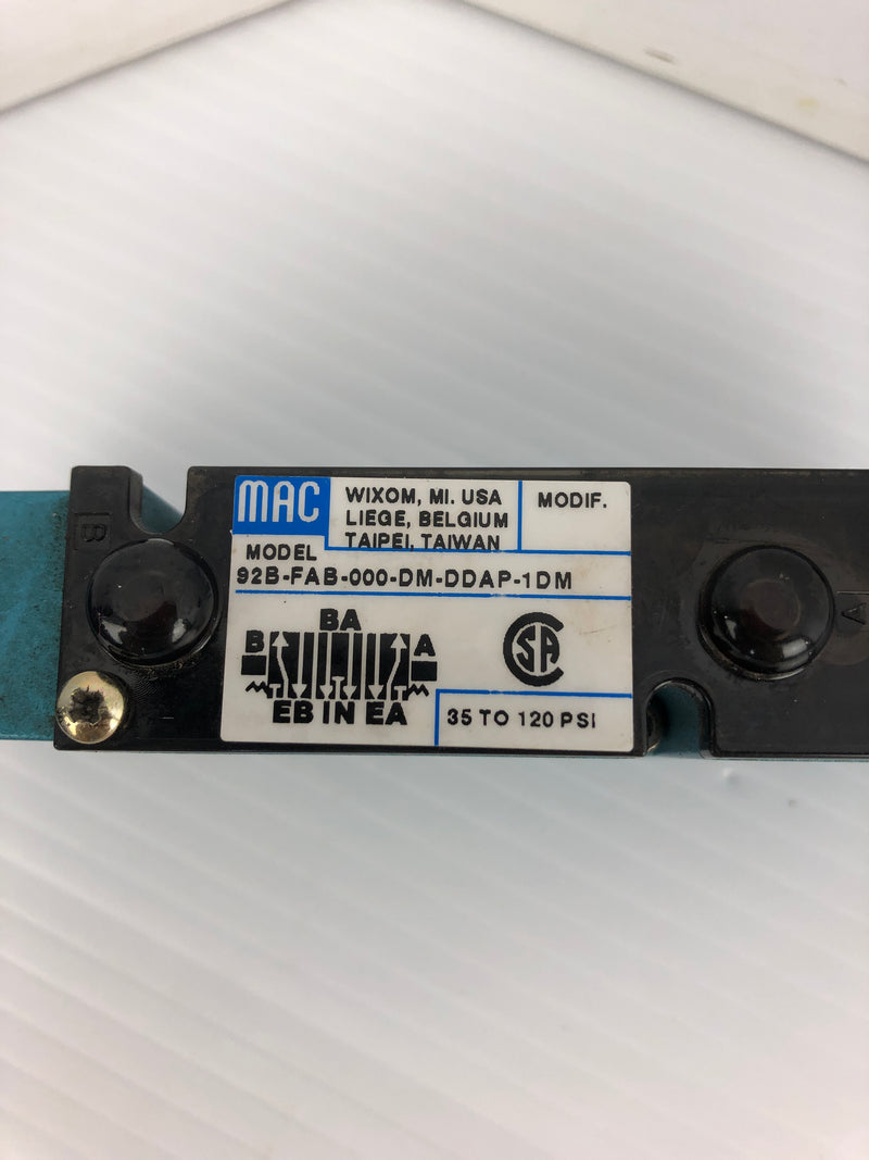 MAC 92B-FAB-000-DM-DDAP-1DM Solenoid Valve 35-120PSI With DM3A-DDAP-1DM Coil