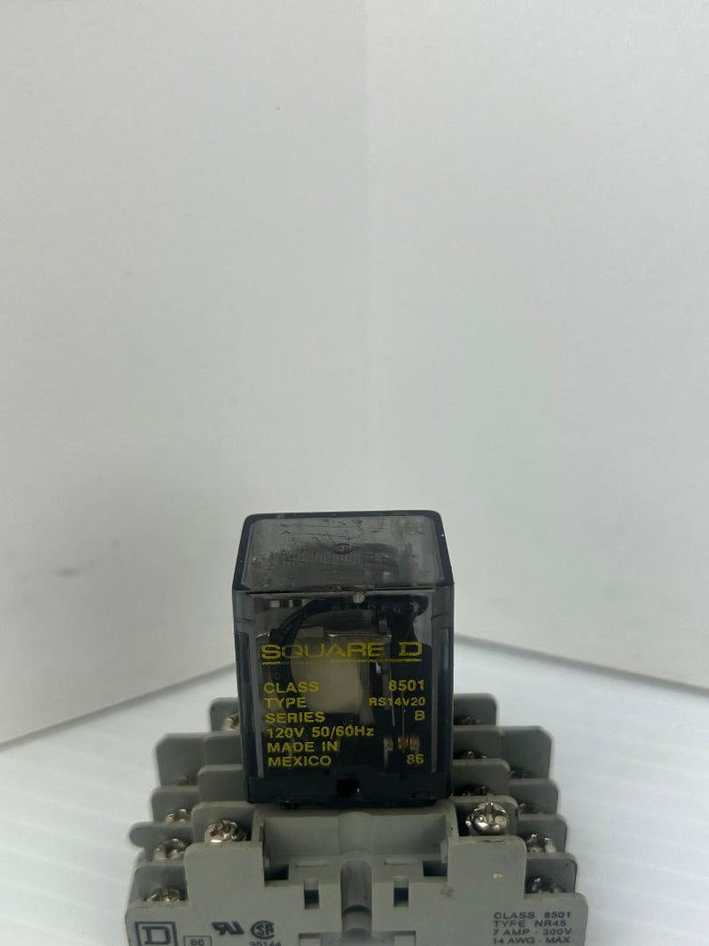 Square D 8501 Relay Type: RS14V20 Ser. B With Base Type: NR45 - Lot of 3