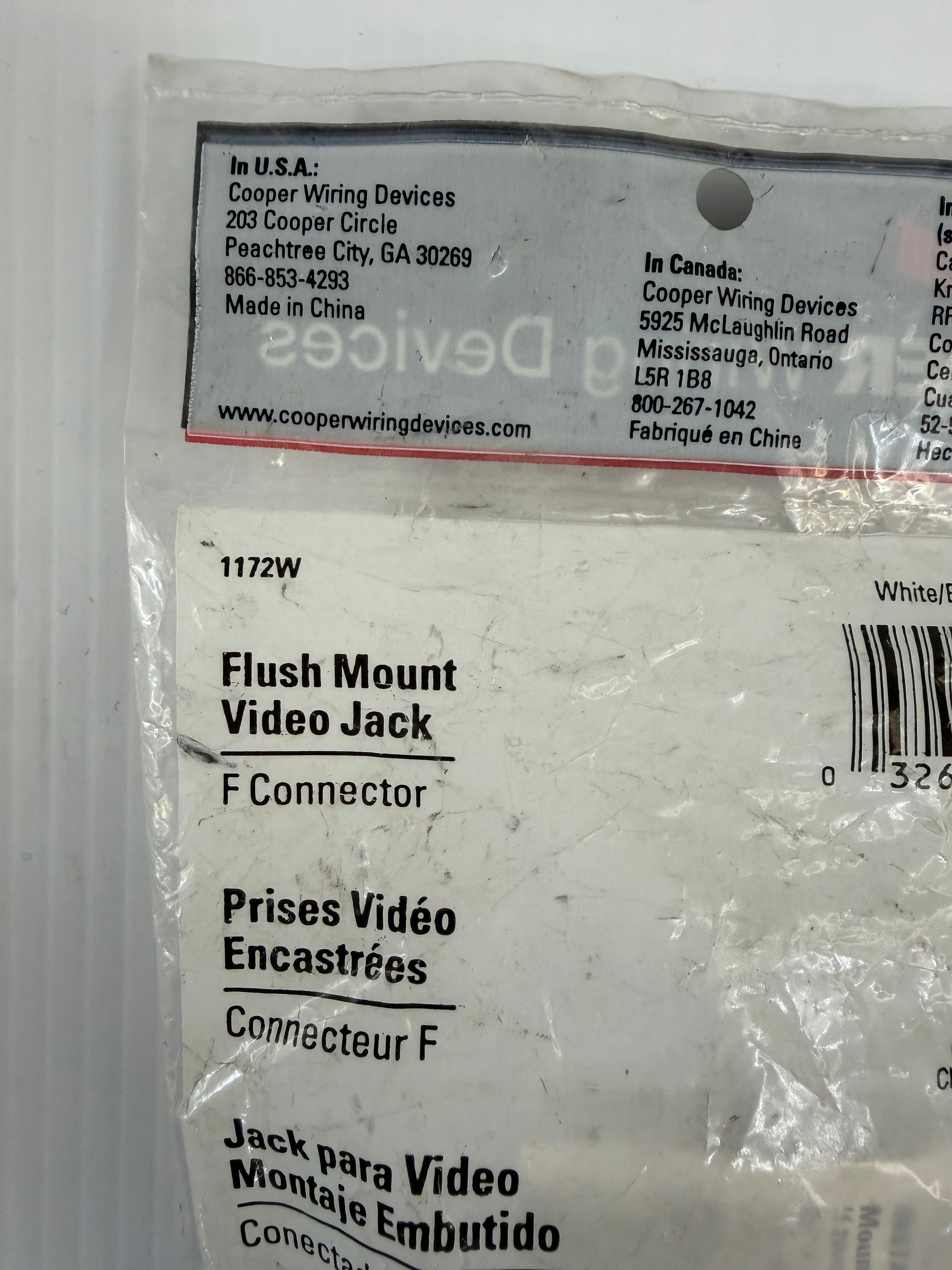Cooper Wiring Flush Mount Video Jack F Connector Lot of 9 1172W