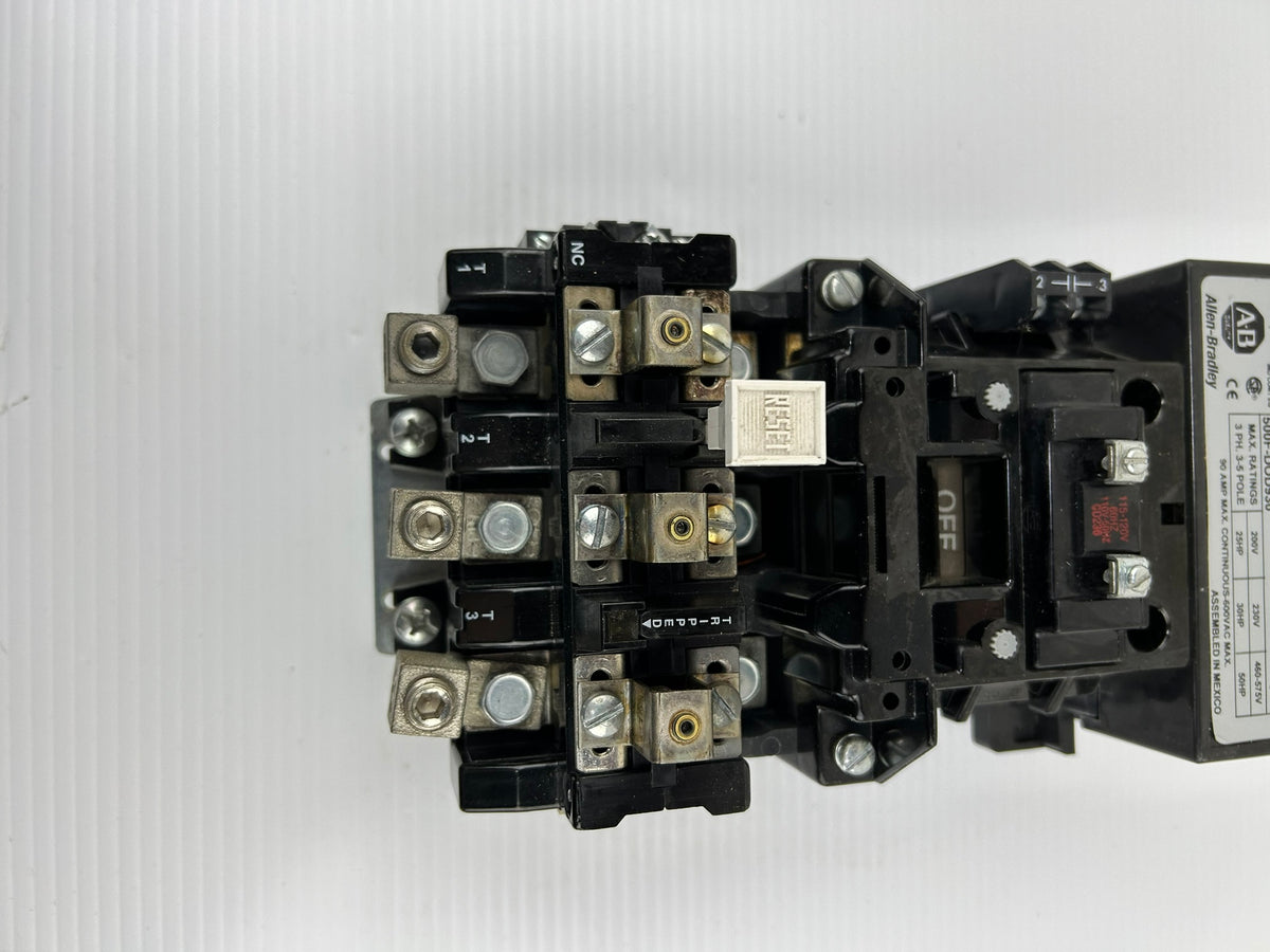 Allen-Bradley 500F-DOD930 NEMA Size 3 Contactor 90A 600V 110-120V Coil Overload