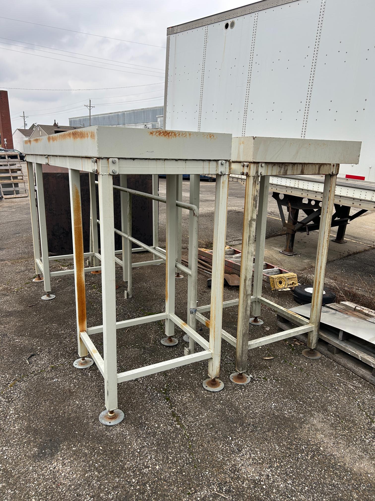 (2) Steel Platforms with Railing from Conveyor Assembly 9'9.5" x 31.5” x 5.5'