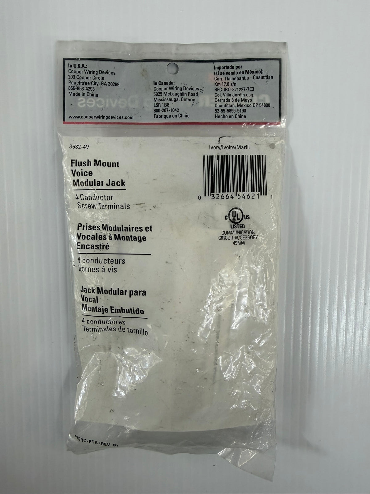 Cooper Wiring Flush Mount Voice Modular Jack 3532-4V - Lot of 4