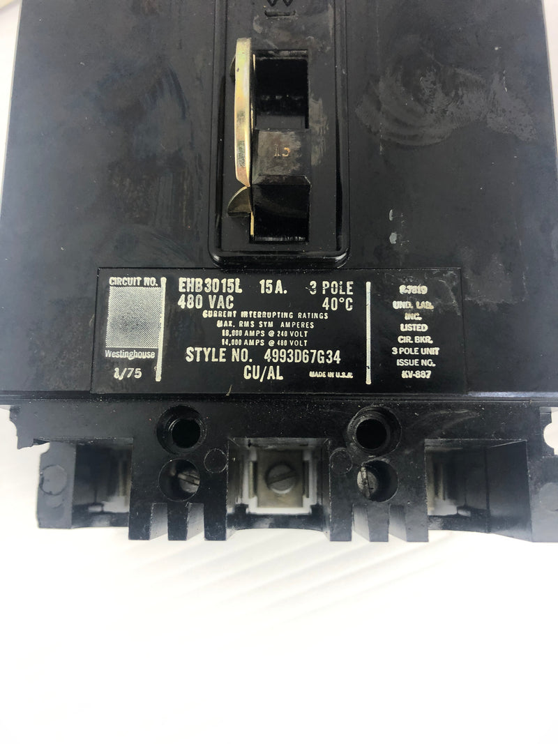 Westinghouse EHB3015L Circuit Breaker with Switch Guard 15A 3P