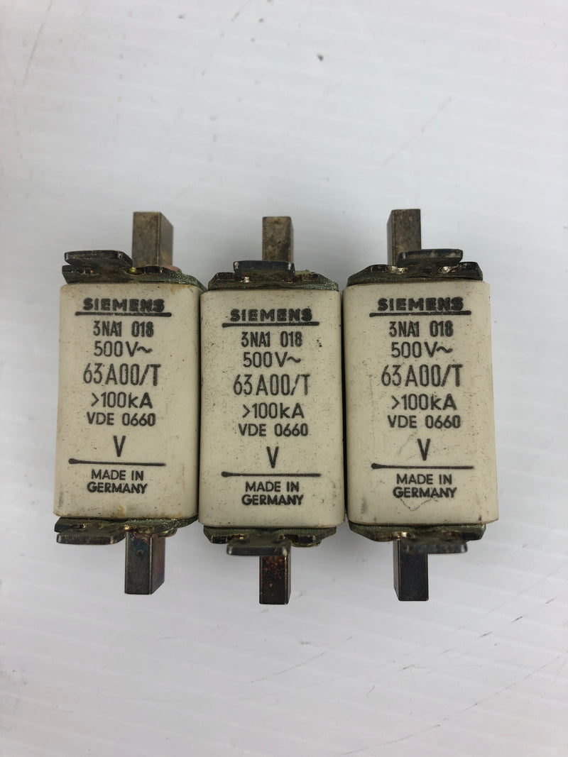 Siemens 3NA1 018 Fuses 500V 63A00-T - Box of 3