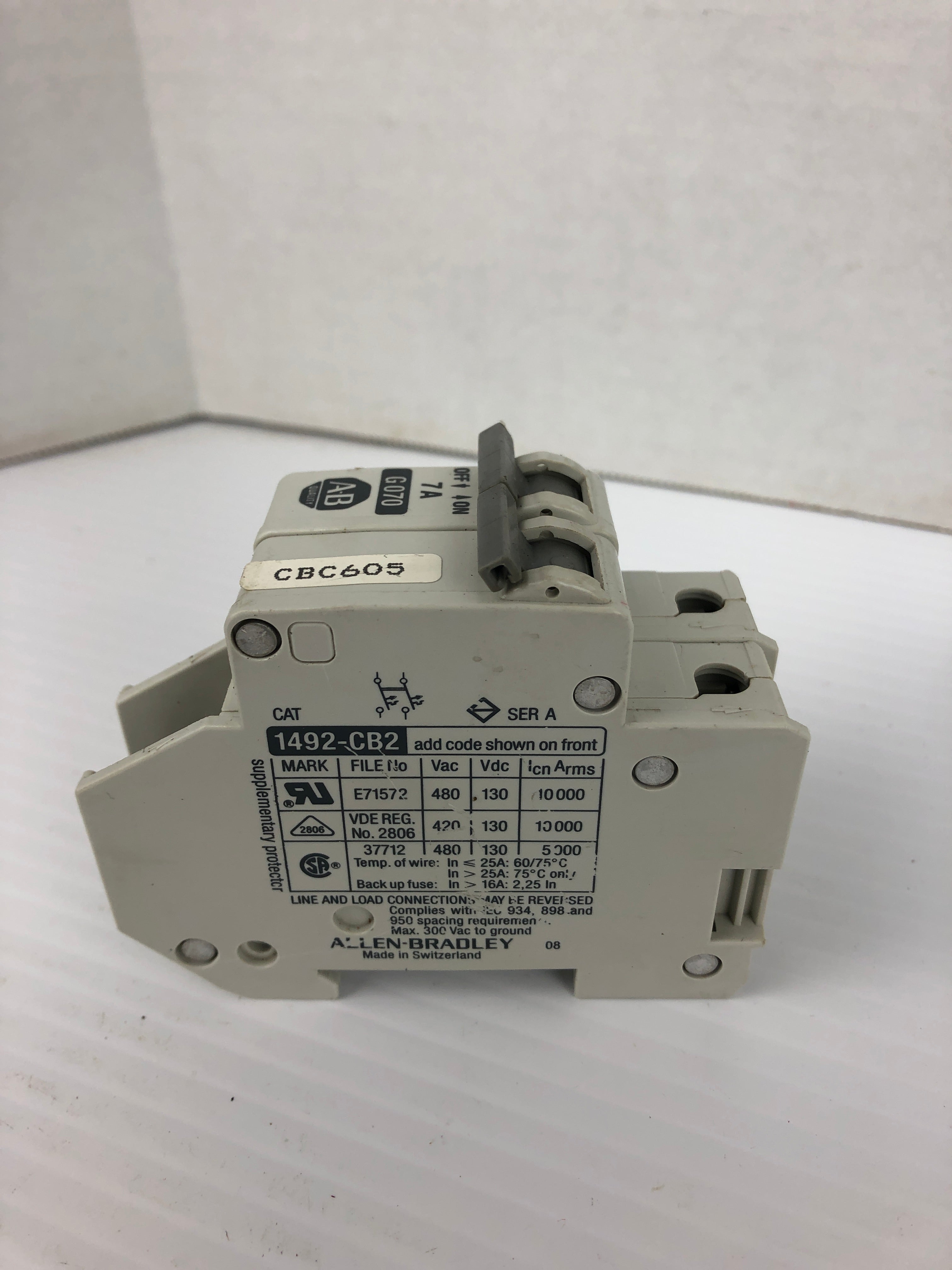 Allen Bradley 1492-CB2 Circuit Breaker Ser. A G070 7A 2P