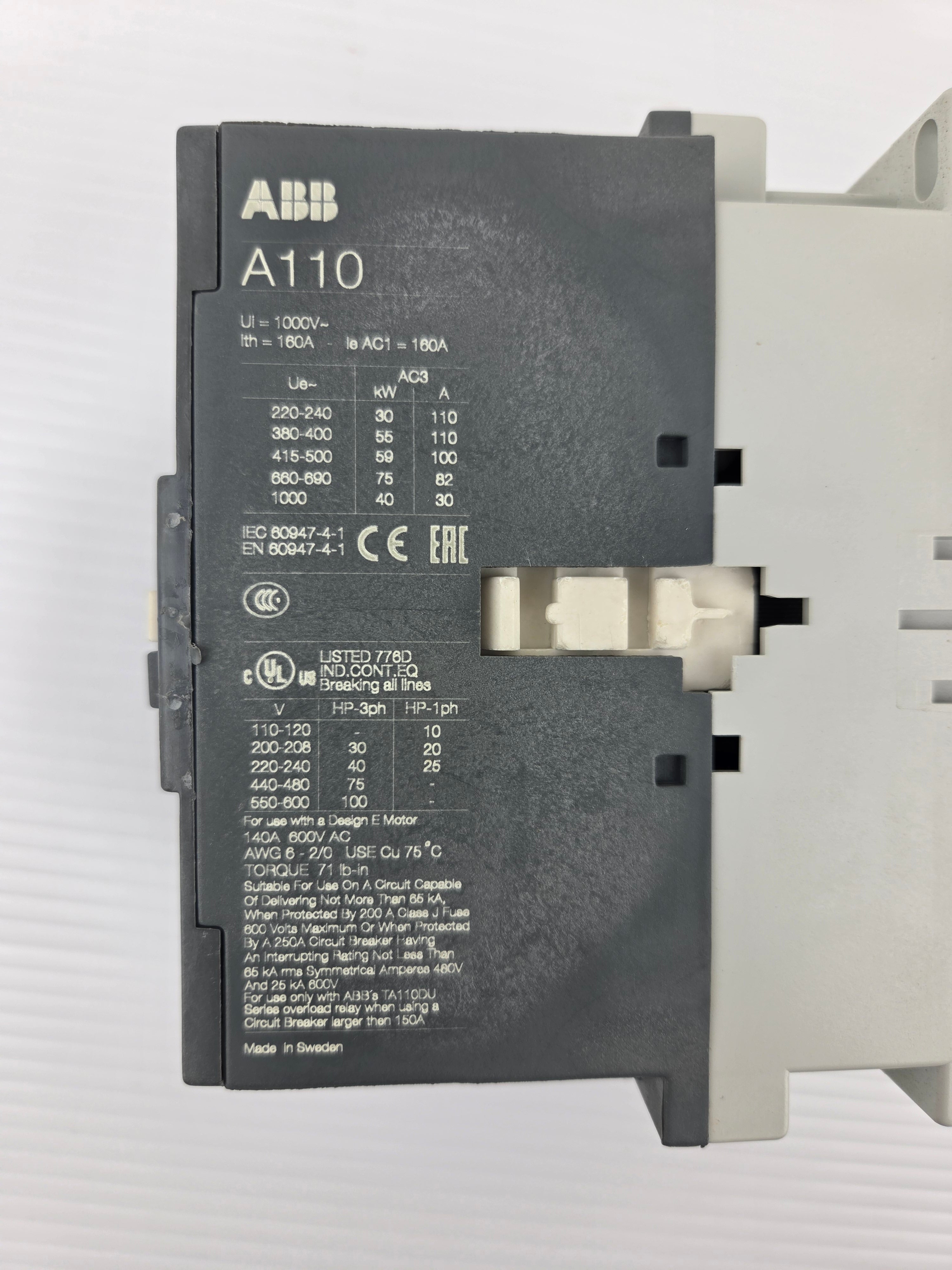ABB A110-30 Contactor AC IEC Magnetic 110/120V Coil CAL18-11 A110