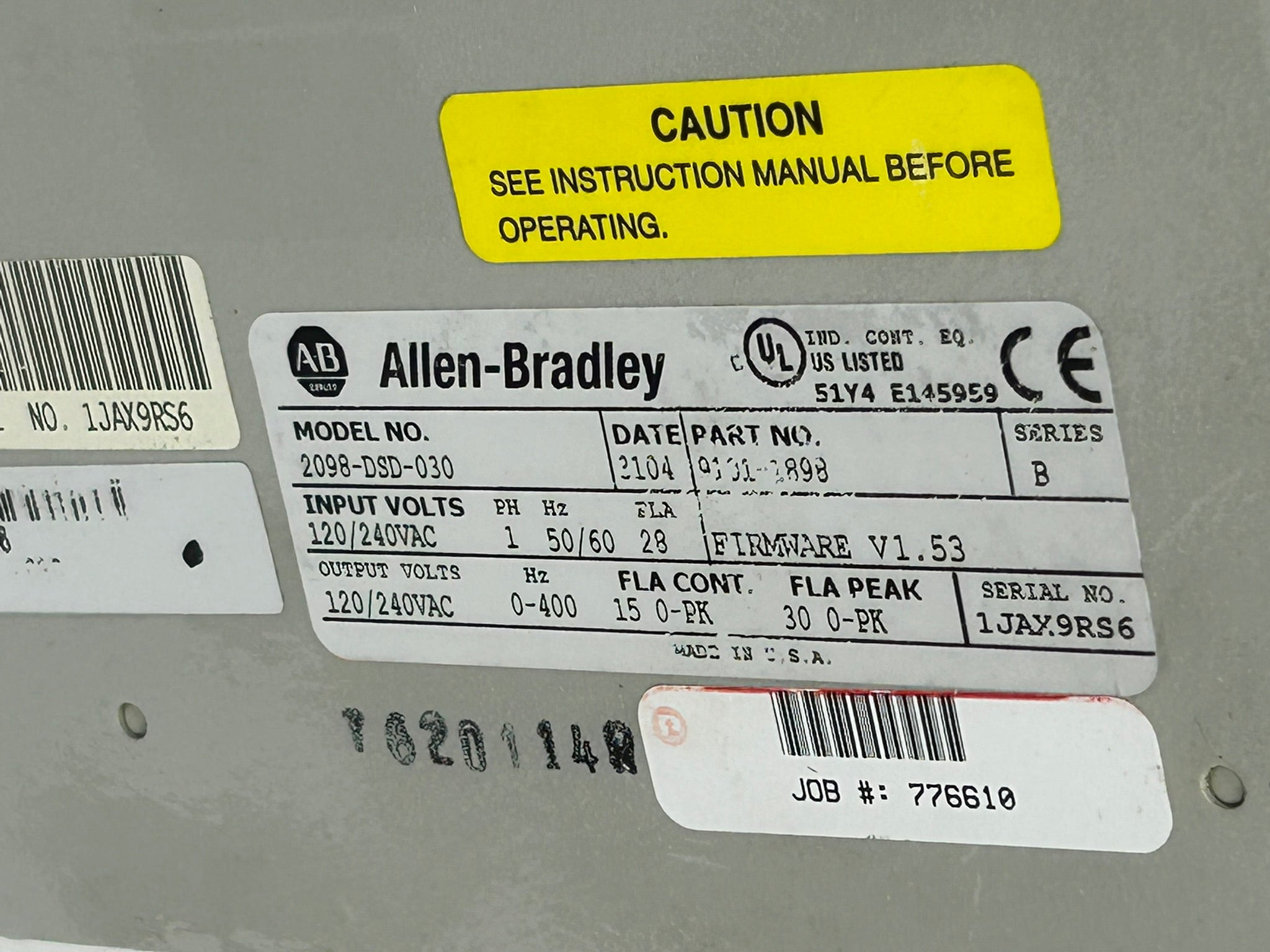 Allen Bradley 2098-DSD-030 Amplifier Drive Ultra 3000 Series B 1 PH