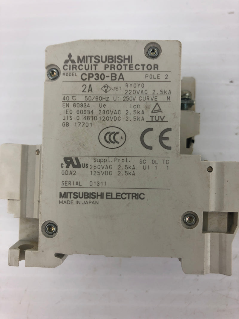 Mitsubishi Electric CP30-BA Circuit Protector 2 Pole 2A 220 VAC 2.5kA 50/60 Hz